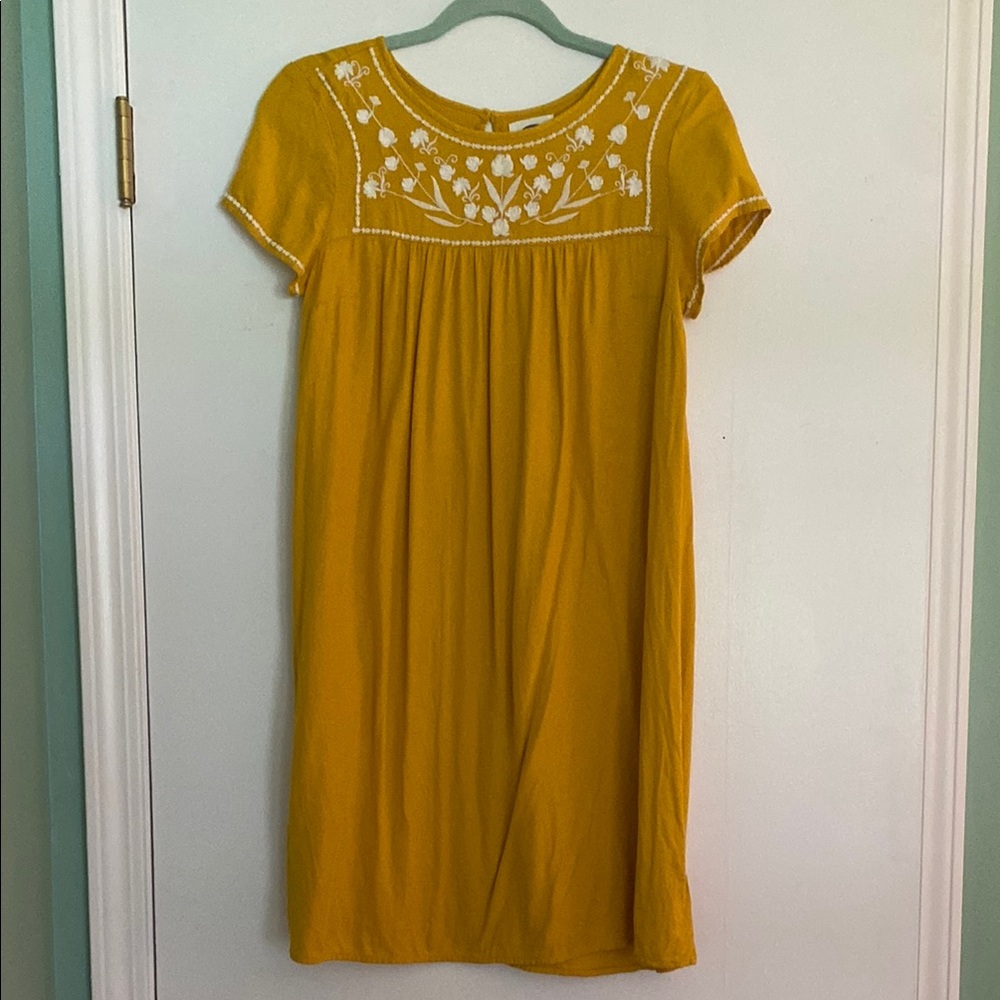 Old Navy Mustard Yellow Embroidered Dress